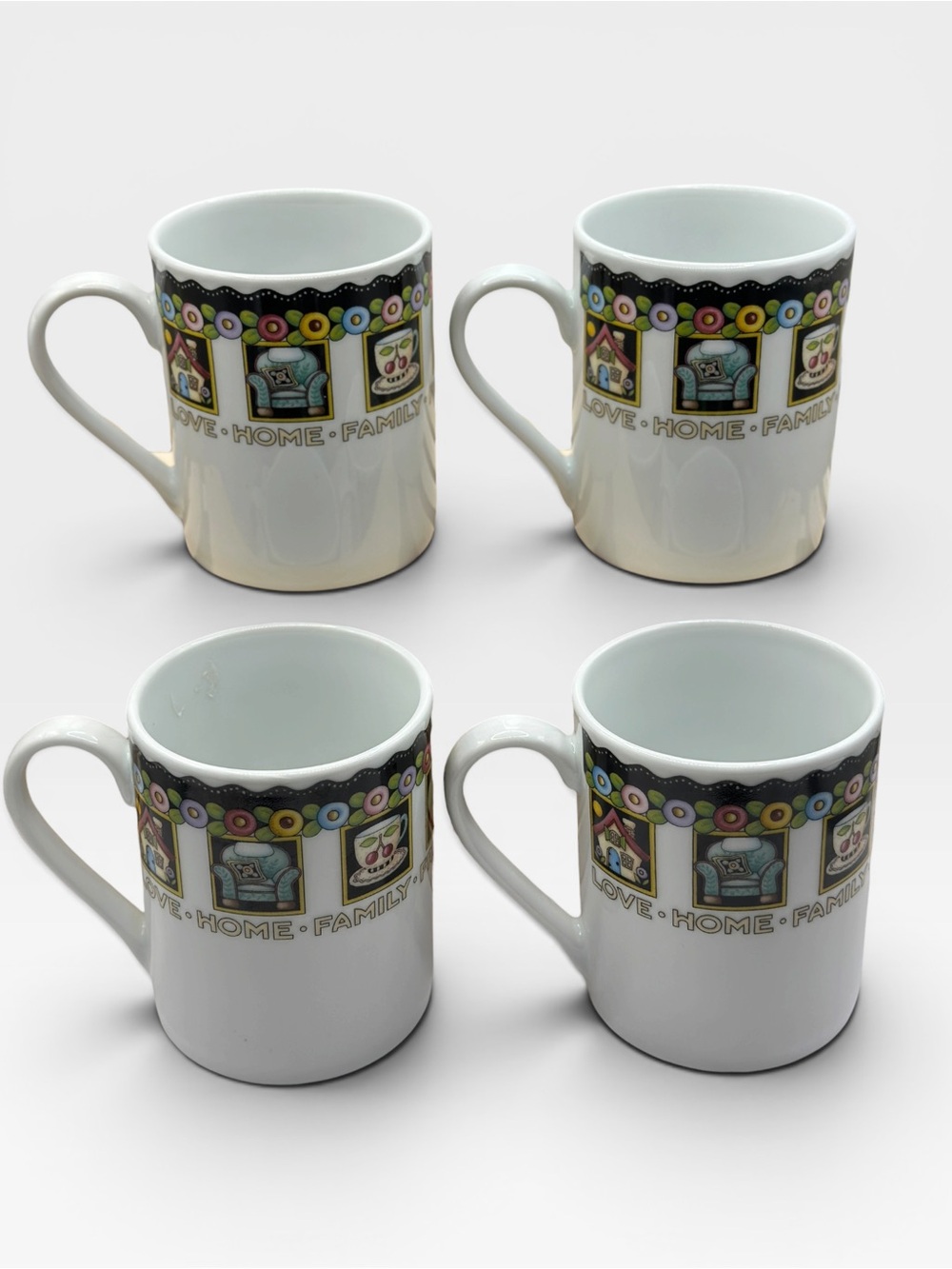 4X Vintage Mary Engelbreit Coffee/Tea Mugs ME • American Folk • Storybook Artist